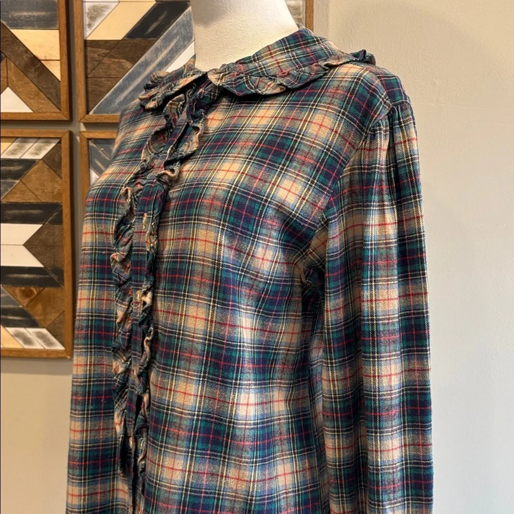 Vintage Ralph Lauren Plaid Cotton Flannel Button-Down Ruffle Blouse size 10 - Picture 5 of 11